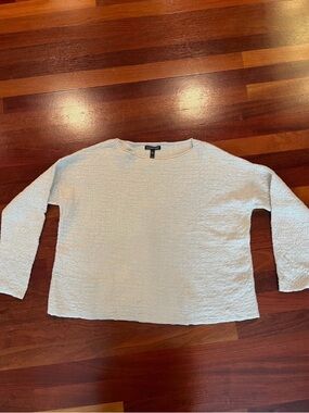 Eileen Fisher Womens Textured Boxy “Oyster color Sweater Organic Linen/Cotton XS